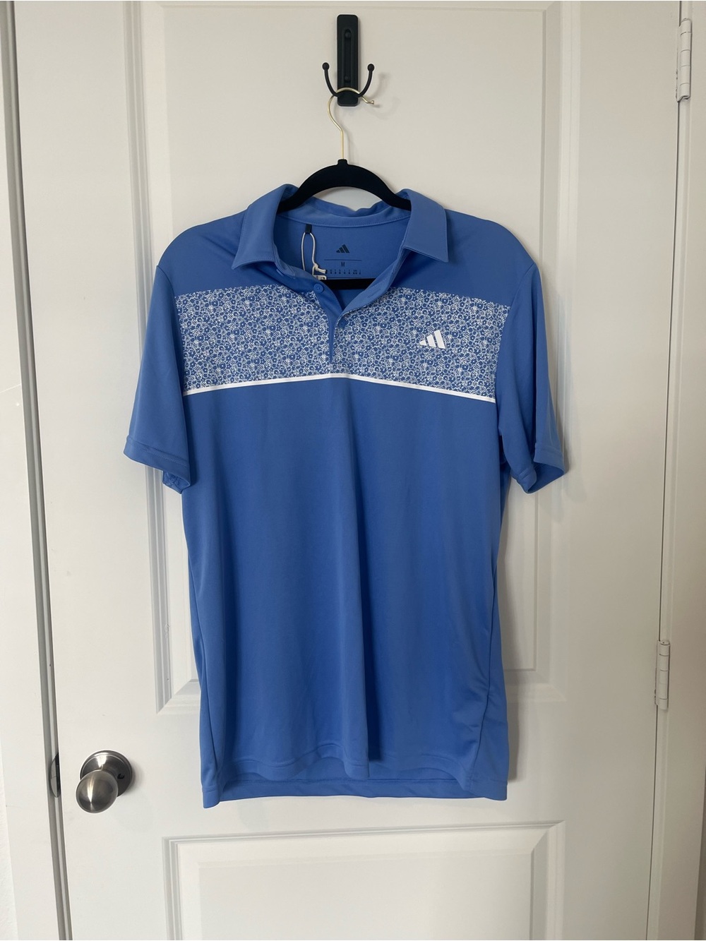 adidas Men’s Light Blue Polo with Floral Chest Panel